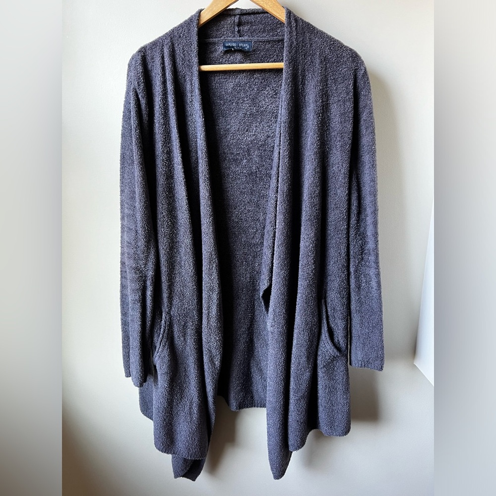 BAREFOOT DREAMS‎ Open Front Longline Cardigan Sweater Cozy Chic Pockets S M